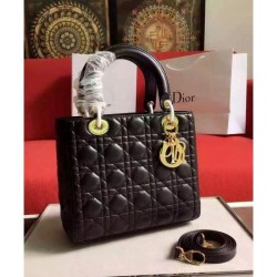 UK Dior Lady Dior Medium Classic Tote Bag With Lambskin Black