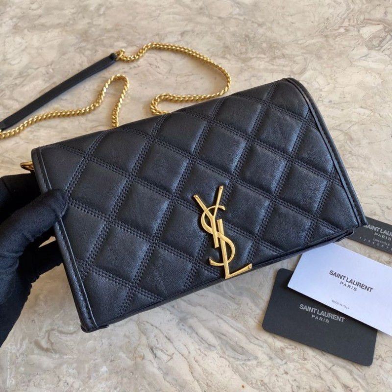 Best YSL Saint Laurent Medium Becky Chain Wallet Black