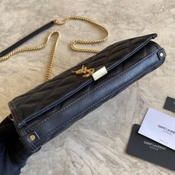 Best YSL Saint Laurent Medium Becky Chain Wallet Black