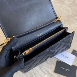 Best YSL Saint Laurent Medium Becky Chain Wallet Black