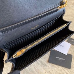 Best YSL Saint Laurent Medium Becky Chain Wallet Black