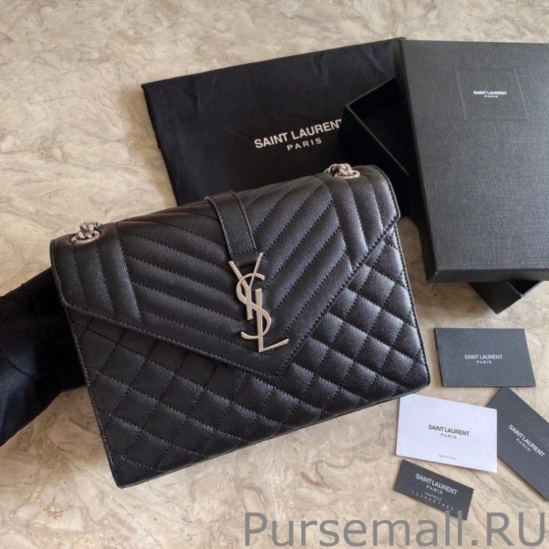 Luxury YSL Saint Laurent Medium Envelope Bag Mix Matelasse Black Silver Hardware