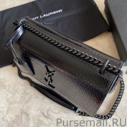 AAA+ YSL Saint Laurent Medium Sunset Bag In Crocodile Embossed Black Hardware