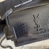 AAA+ YSL Saint Laurent Medium Sunset Bag In Crocodile Embossed Black Hardware