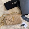 7 Star YSL Saint Laurent Monogram Envelope Chain Wallet Grained Leather Apricot