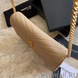 7 Star YSL Saint Laurent Monogram Envelope Chain Wallet Grained Leather Apricot