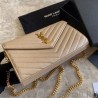 7 Star YSL Saint Laurent Monogram Envelope Chain Wallet Grained Leather Apricot