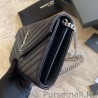 Top Quality YSL Saint Laurent Monogram Envelope Chain Wallet Grained Leather Black Silver Hardware