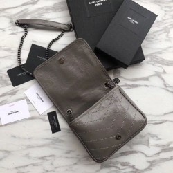 Wholesale YSL Saint Laurent Niki Chain Wallet Crinkled Vintage Leather Gray