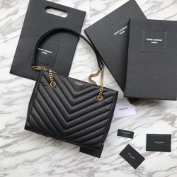 Top YSL Saint Laurent Tribeca Small Shopping Bag Grain Embossed Leather Black