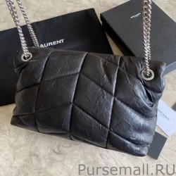 7 Star YSL Saint Laurent Loulou Puffer Medium Bag Quilted Wrinkly Matte Leather Black