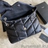 7 Star YSL Saint Laurent Loulou Puffer Medium Bag Quilted Wrinkly Matte Leather Black