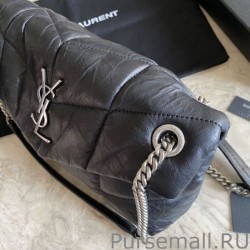 7 Star YSL Saint Laurent Loulou Puffer Medium Bag Quilted Wrinkly Matte Leather Black