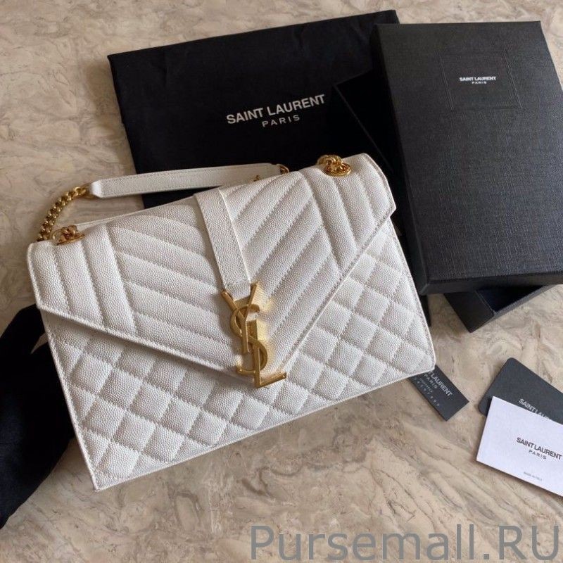 UK YSL Saint Laurent Medium Envelope Bag Mix Matelasse White