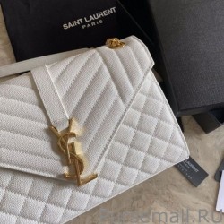 UK YSL Saint Laurent Medium Envelope Bag Mix Matelasse White