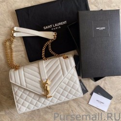 UK YSL Saint Laurent Medium Envelope Bag Mix Matelasse White