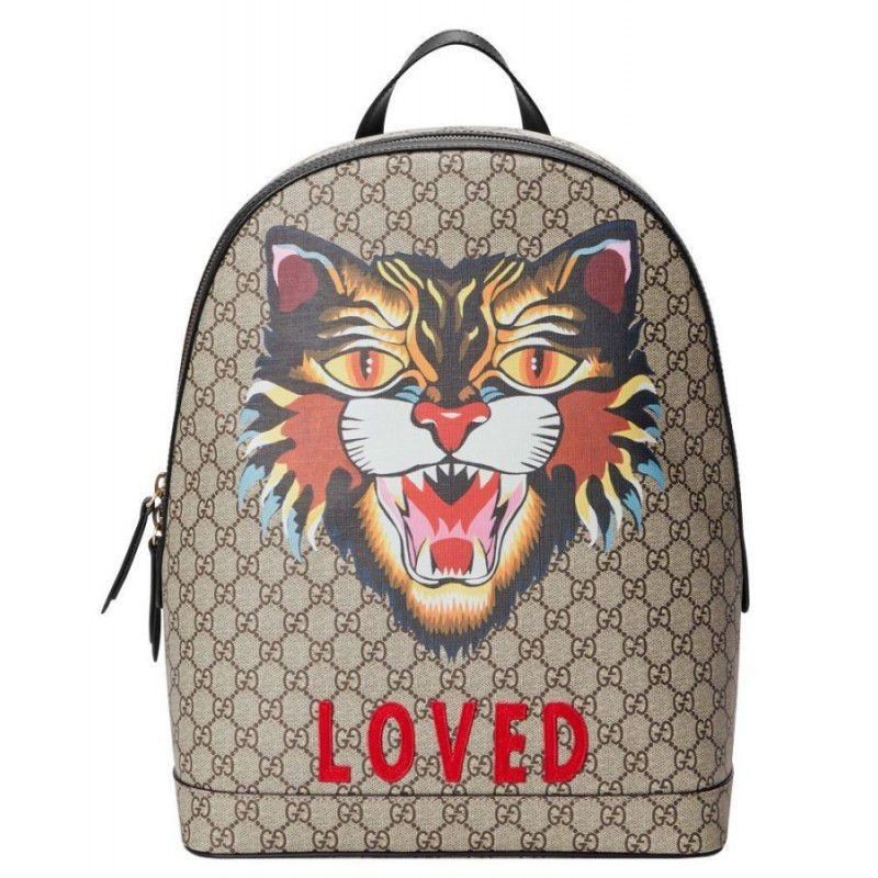 High Angry Cat Print GG Supreme Backpack 419584 Coffee