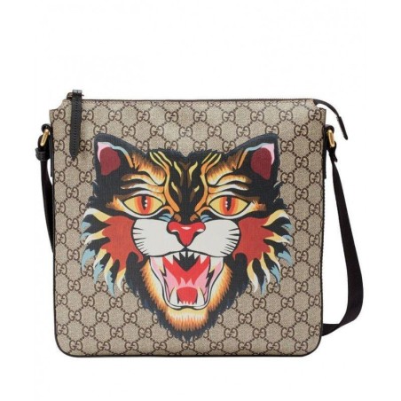 Best Angry cat print GG Supreme Flat Messenger 473886 Coffee