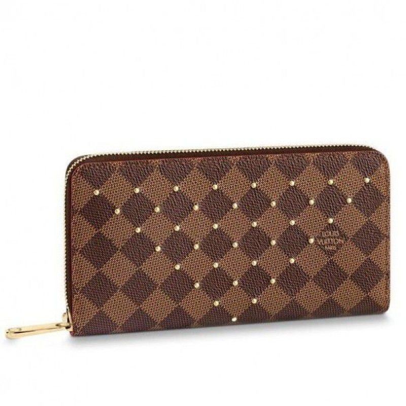 7 Star Zippy Wallet Damier Ebene Studs N60122