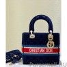 1:1 Mirror Christian Dior Medium Lady D-lite Bag Velvet Cannage Embroidery Dark Blue