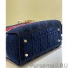 1:1 Mirror Christian Dior Medium Lady D-lite Bag Velvet Cannage Embroidery Dark Blue