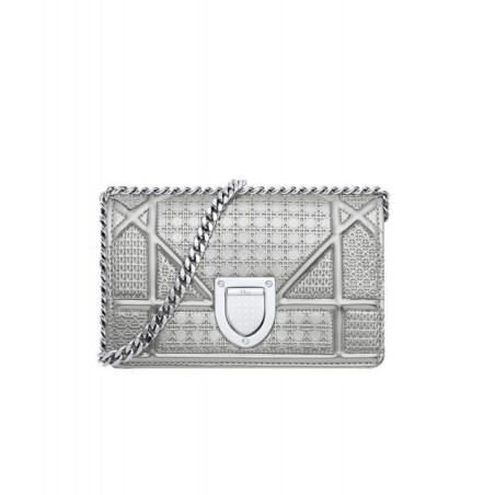 1:1 Mirror Dior Diorama Perforated Calfskin Mini Bag Silver