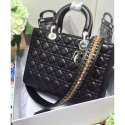 1:1 Mirror Dior Lady Dior Large Classic Tote Bag With Lambskin Black