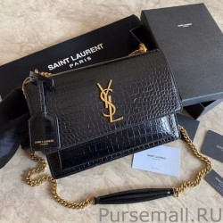 7 Star YSL Saint Laurent Medium Sunset Bag In Crocodile Embossed Gold Hardware