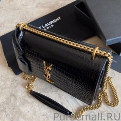 7 Star YSL Saint Laurent Medium Sunset Bag In Crocodile Embossed Gold Hardware