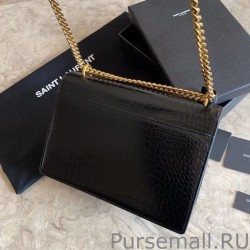 7 Star YSL Saint Laurent Medium Sunset Bag In Crocodile Embossed Gold Hardware