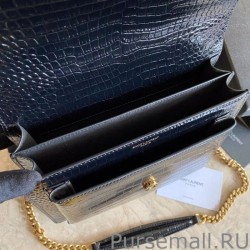 7 Star YSL Saint Laurent Medium Sunset Bag In Crocodile Embossed Gold Hardware