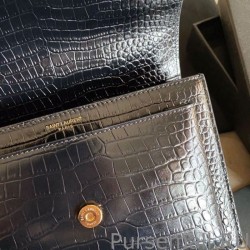 7 Star YSL Saint Laurent Medium Sunset Bag In Crocodile Embossed Gold Hardware