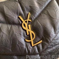 7 Star YSL Saint Laurent Loulou Puffer Large Bag Quilted Wrinkly Matte Leather Black