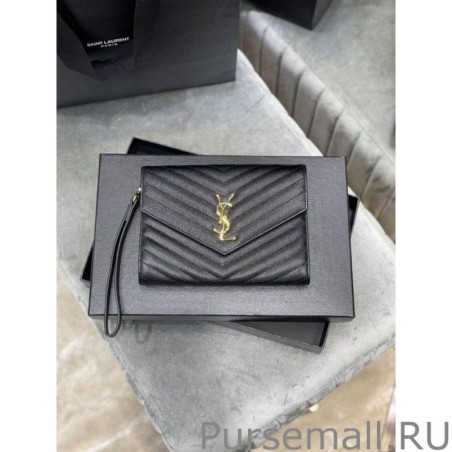 Top YSL Saint Laurent Monogram Clutch Quilted Grain Black