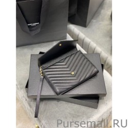 Top YSL Saint Laurent Monogram Clutch Quilted Grain Black