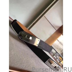 7 Star Hermes Kelly Belt Black Epsom Leather