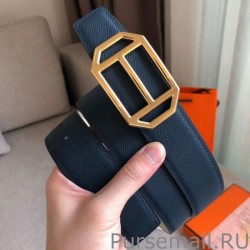 Replica Hermes Pad Reversible Belt Blue/White Epsom Leather