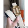 Replica Hermes Pad Reversible Belt Blue/White Epsom Leather