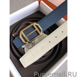 Replica Hermes Pad Reversible Belt Blue/White Epsom Leather