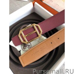 Best Hermes Pad Reversible Belt Ruby/Brown Epsom Leather