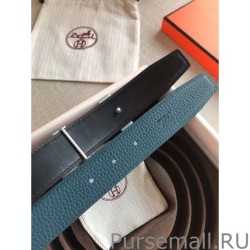 Luxury Hermes Quizz 32mm Reversible Belt Blue Clemence Leather