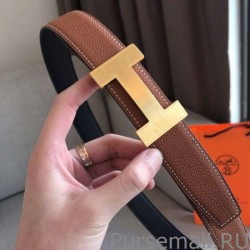 High Hermes Quizz 32mm Reversible Belt Brown Clemence Leather