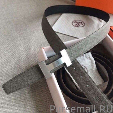 Top Hermes Quizz 32mm Reversible Belt Grey Clemence Leather