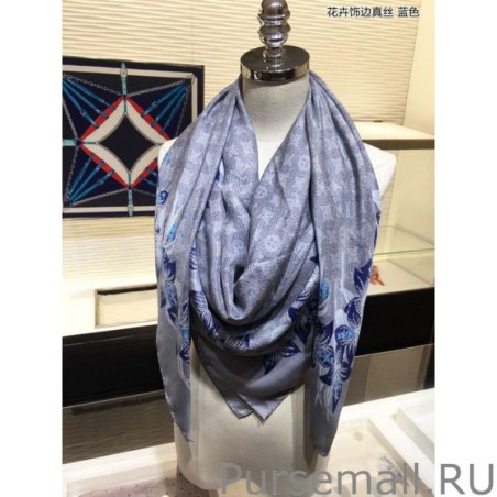 Designer Classic Monogram Silk Shawl light Blue 140