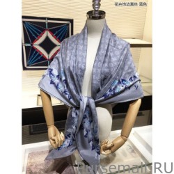 Designer Classic Monogram Silk Shawl light Blue 140