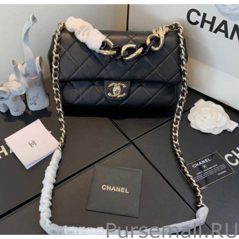 Copy Flap Bag With Large Bi-Color Chain AS1353 Black