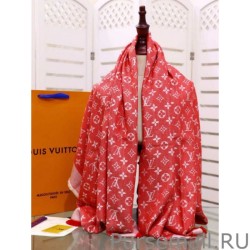 Top Quality Denim Monogram Shawl 140 Red