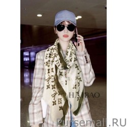 Wholesale Edge Pattern Monogram Cashmere Schawl Beige