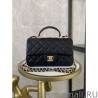 Top Grained Calfskin Mini Flap Bag with Top Handle AS2431 Black