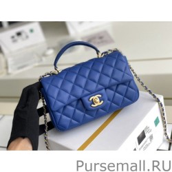 Best Grained Calfskin Mini Flap Bag with Top Handle AS2431 Blue